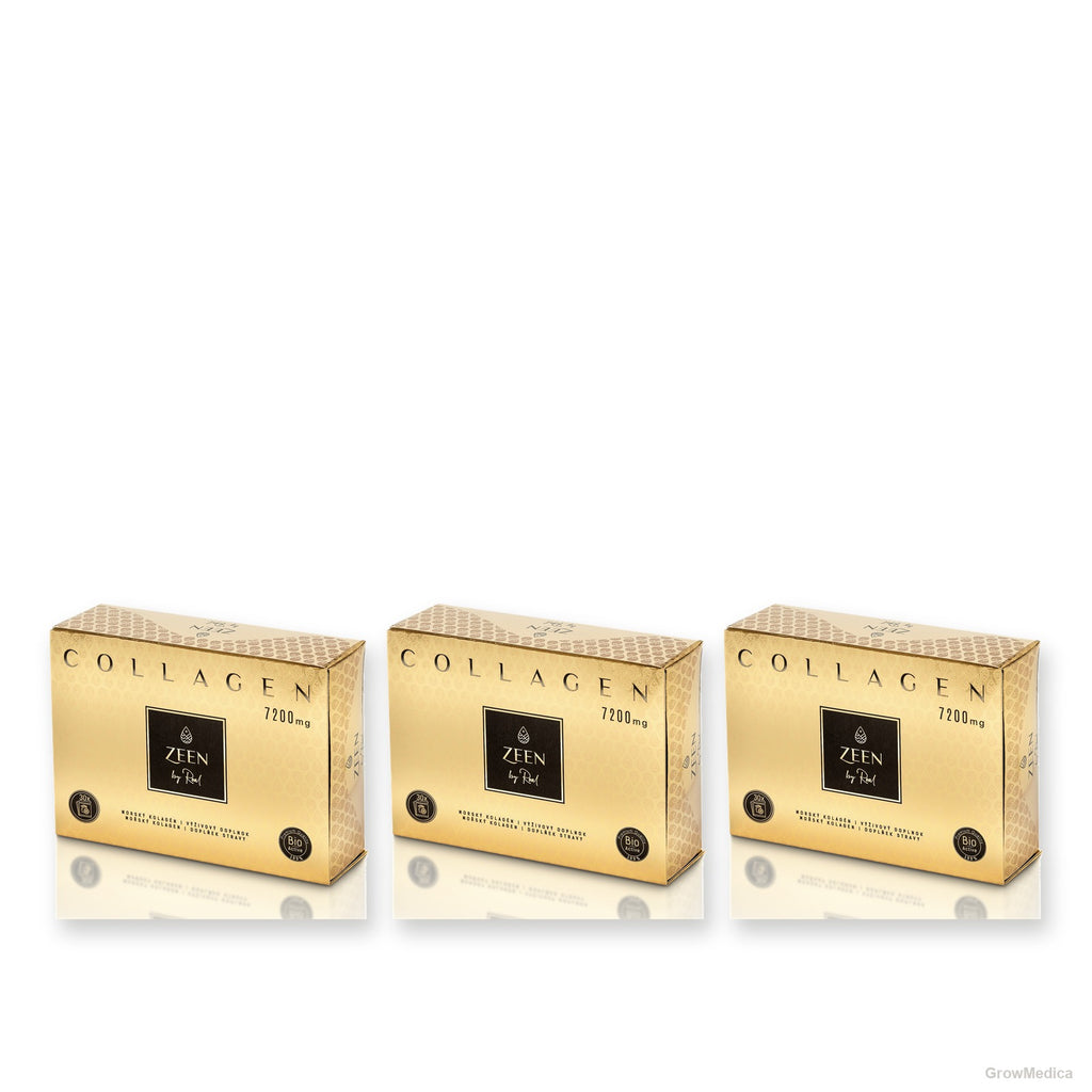 Kolagénová kúra 90 dní — 3× ZEEN Collagen Lemon 7200 mg, packshoty GrowMedica